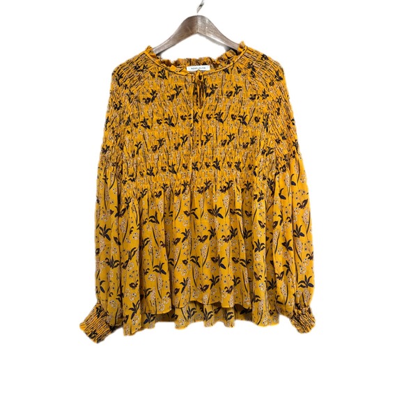 ROSE+OLIVE Tops - Rose + Olive Smocked Floral Blouse Womens Size M Mustard Yellow Excellent Boho